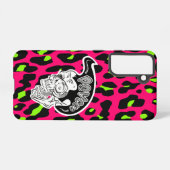 Psycho Skull Hot Pink Leopard Print Samsung Galaxy Hoesje (Achterkant horizontaal)