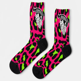 Psycho Skull Hot Pink Leopard Print Sokken