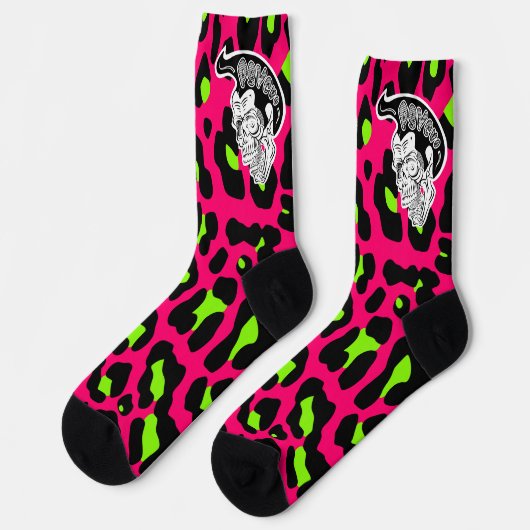 Psycho Skull Hot Pink Leopard Print Sokken (Links)
