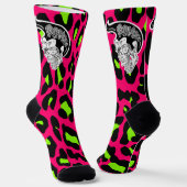 Psycho Skull Hot Pink Leopard Print Sokken (Gebogen)
