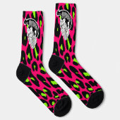 Psycho Skull Hot Pink Leopard Print Sokken (Rechts)