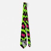 Psycho Skull Lime Green Leopard Stropdas (Voorkant)