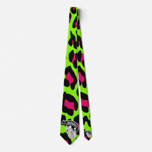 Psycho Skull Lime Green Leopard Stropdas