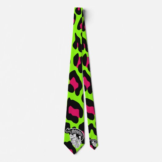 Psycho Skull Lime Green Leopard Stropdas (Voorkant)