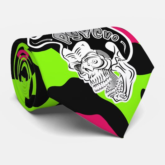 Psycho Skull Lime Green Leopard Stropdas (Opgerold)