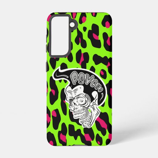Psycho Skull Lime Leopard Print Samsung Galaxy Hoesje (Achterkant)