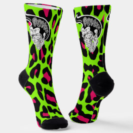 Psycho Skull Limoen Leopard Print Sokken