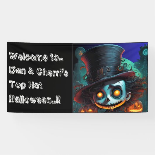 Psycho Top Hat Halloween Party Spandoek (Horizontaal)