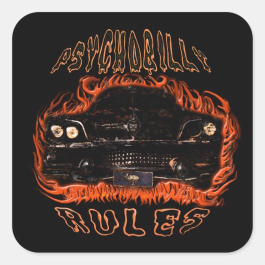 Psychobilly Rules Vlammen SC Vierkante Sticker (Voorkant)