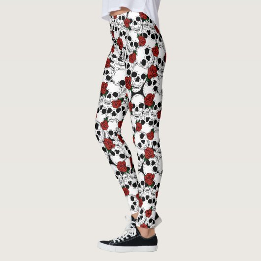 Psychobilly schedels en rode rozen leggings (Links)