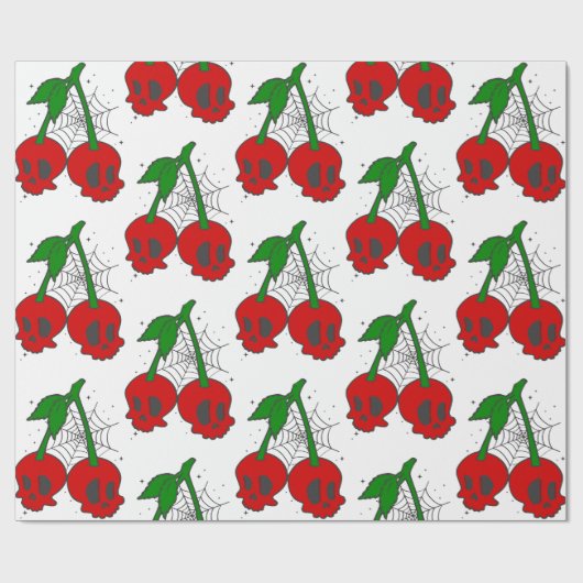 Psychobilly Spiderweb Rockabilly Cherry Skull Web Cadeaupapier (Vlak)