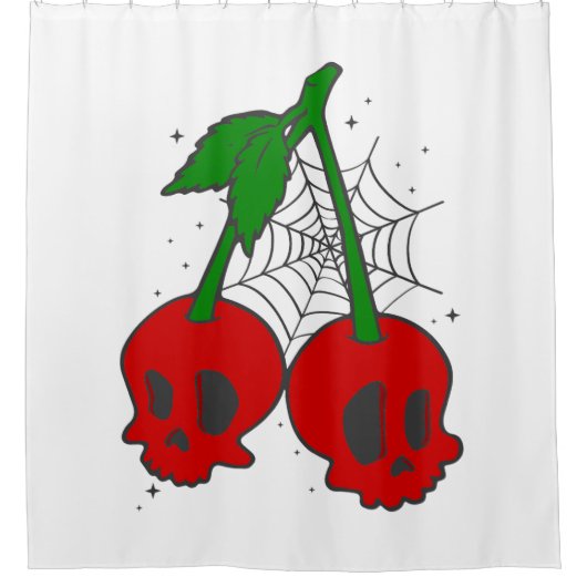 Psychobilly Spiderweb Rockabilly Cherry Skull Web Douchegordijn (Voorkant)