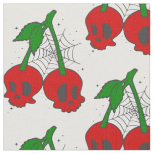 Psychobilly Spiderweb Rockabilly Cherry Skull Web Stof