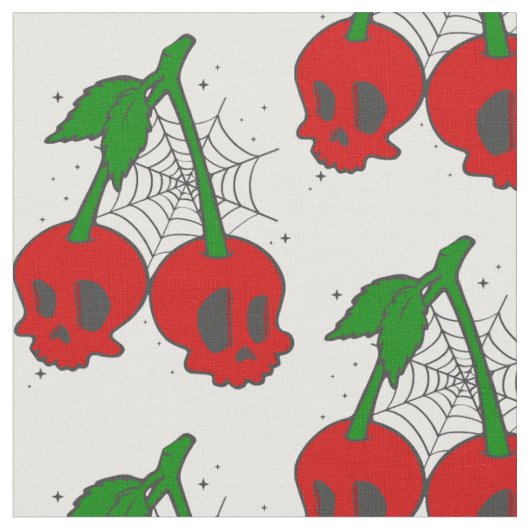Psychobilly Spiderweb Rockabilly Cherry Skull Web Stof (Close Up)