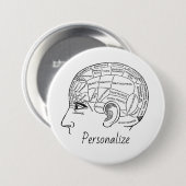 Psychologie  phrenology psychiatrie brain ronde button 7,6 cm (Voorkant /achterkant)