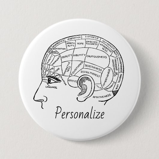 Psychologie  phrenology psychiatrie brain ronde button 7,6 cm (Voorkant)