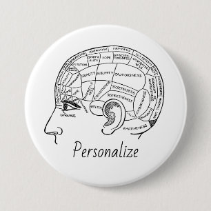 Psychologie  phrenology psychiatrie brain ronde button 7,6 cm