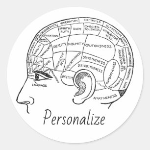Psychologie phrenology psychiatry brain st ronde sticker