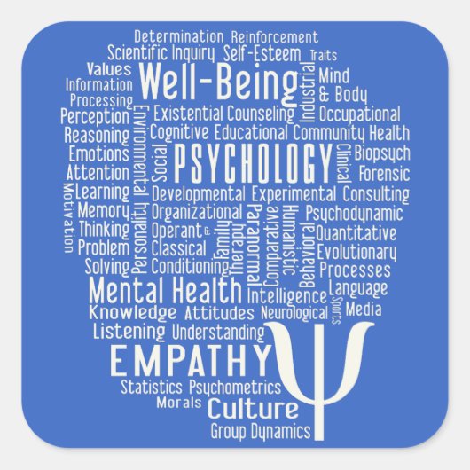 PSYCHOLOGIE Word Cloud aangepaste kleur stickers (Voorkant)