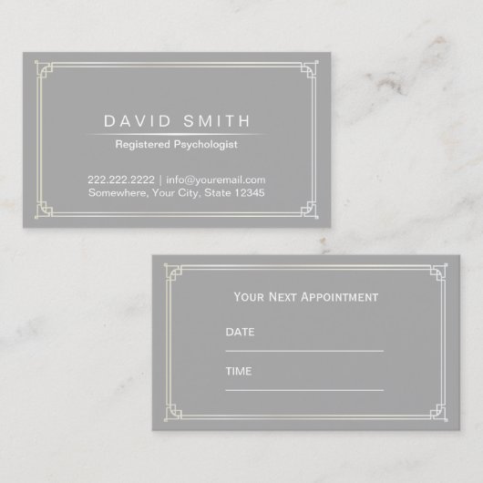 Psychologist Appointpas Plain Grey Framed Afsprakenkaartje (Voorkant / Achterkant)