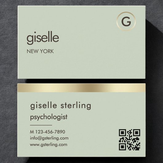 Psychologist Counselor Sage Green Gold QR Code Visitekaartje