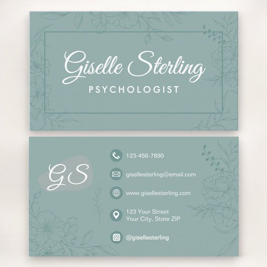Psychologist Floral Botanical Teal Green Visitekaartje