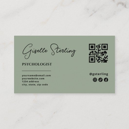 Psychologist Sage Green QR Code Visitekaartje (Achterkant)