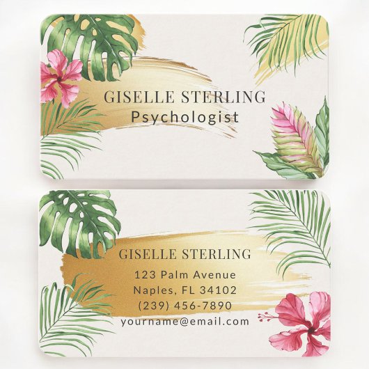 Psychologist Tropical Palm Trees Gold Visitekaartje