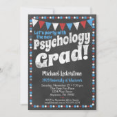 Psychology Graduation Party Invitation Red Blue Kaart (Voorkant)
