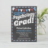 Psychology Graduation Party Invitation Red Blue Kaart (Staand voorkant)