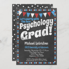 Psychology Graduation Party Invitation Red Blue Kaart