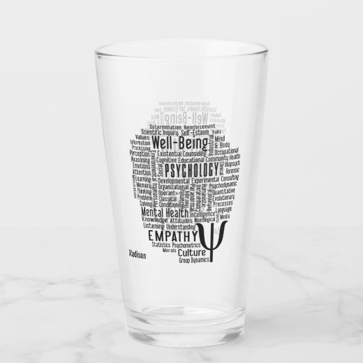 PSYCHOLOGY Word Cloud, aangepaste naam Glas (Achterkant)