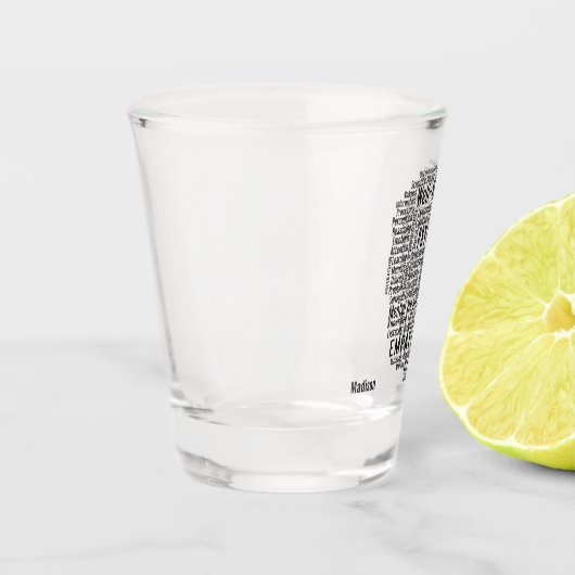 PSYCHOLOGY Word Cloud, aangepaste naam Shot Glas (Links)