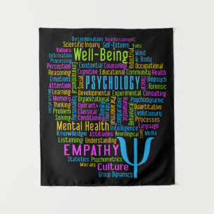 PSYCHOLOGY Word Cloud Custom Color Tapestry Wandkleed