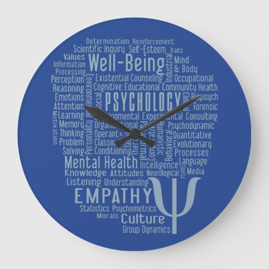 PSYCHOLOGY Word Cloud Custom Color Wall klok (Voorkant)