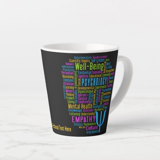 PSYCHOLOGY Word Cloud Custom text Latte Mok (Rechterhoek)