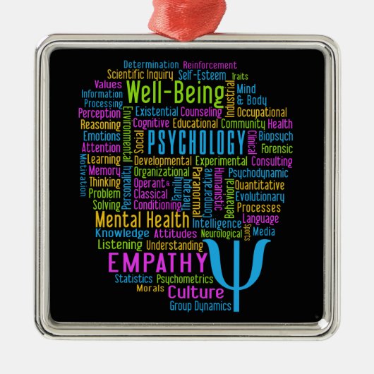 PSYCHOLOGY Word Cloud-versiering Metalen Ornament (Voorkant)