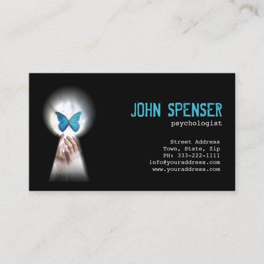 Psycholoog Blue Butterfly van Keyhole Kaart Visitekaartje (Voorkant)
