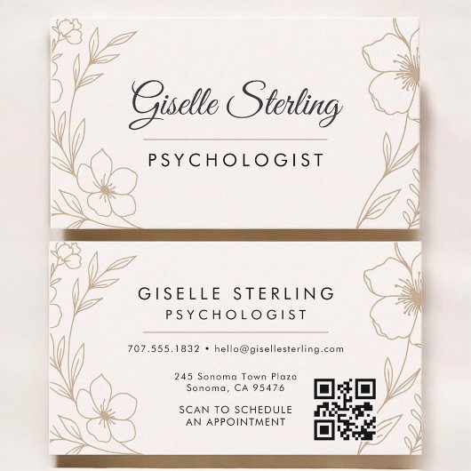 Psycholoog Botanische QR Code Blush Elegant Visitekaartje