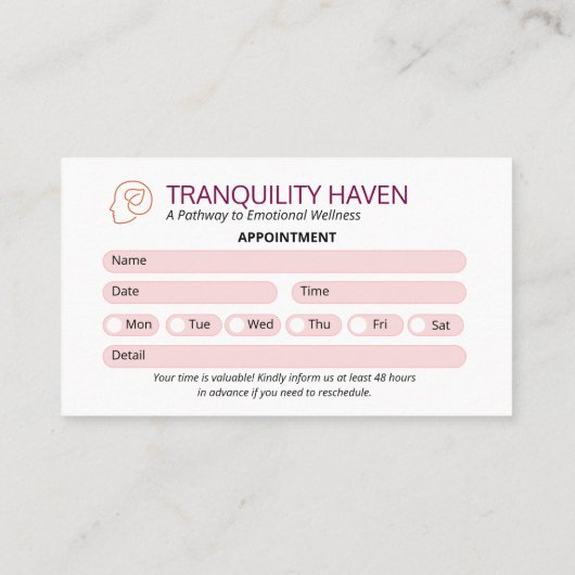 Psycholoog Clinic Business | Moderne afspraak Visitekaartje (Achterkant)