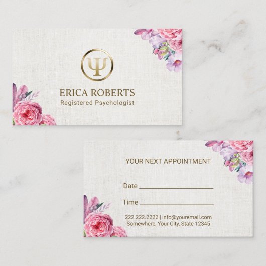 Psycholoog Counselor Elegant Floral Appointes Afsprakenkaartje (Voorkant / Achterkant)