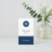 Psycholoog Elegant Blue Lace Monogram Visitekaartje (Staand voorkant)