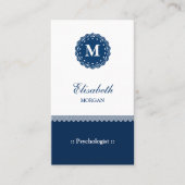 Psycholoog Elegant Blue Lace Monogram Visitekaartje (Voorkant)