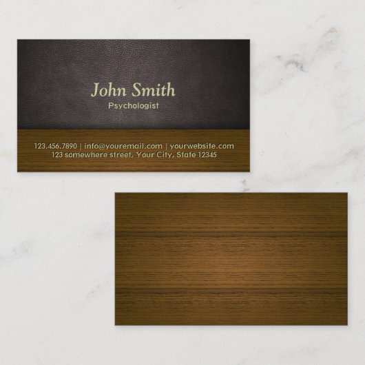psycholoog elegant leder en hout visitekaartje (Voorkant / Achterkant)