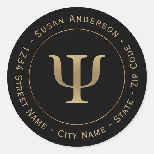 Psycholoog Goud PSI Symbool Retouradres Label (Voorkant)