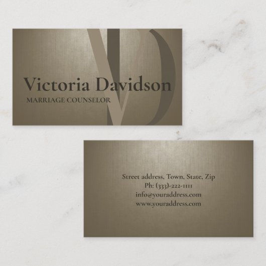 Psycholoog Huwelijksadviseur Bold Initialen Visitekaartje (Voorkant / Achterkant)