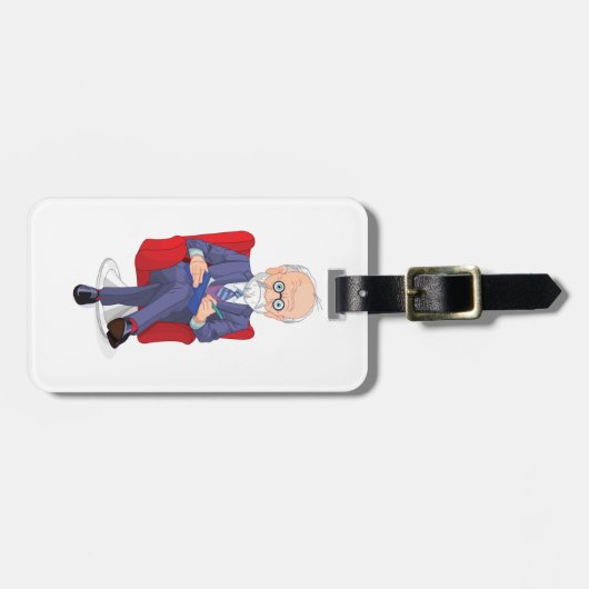 Psycholoog in pak met Notitieblok zitten Bagagelabel (Voorkant horizontaal)