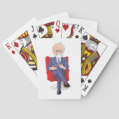 Psycholoog in pak met Notitieblok zitten Pokerkaarten (Achterkant)