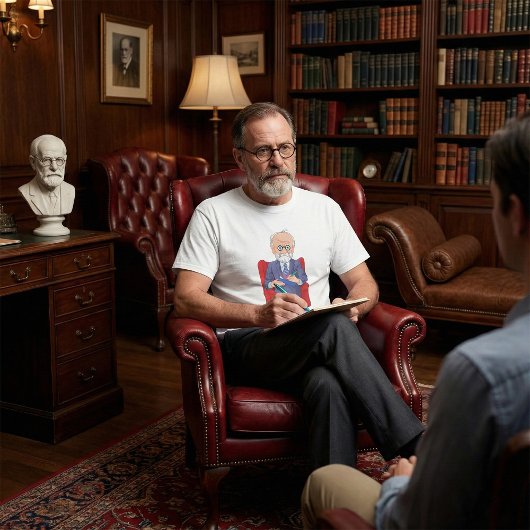 Psycholoog in pak met Notitieblok zitten T-shirt