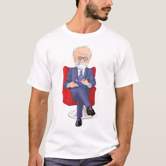 Psycholoog in pak met Notitieblok zitten T-shirt (Voorkant)